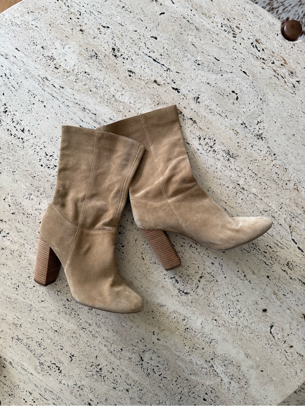 Banana Republic Suede Taupe Slouchy Heeled Boots Size 9